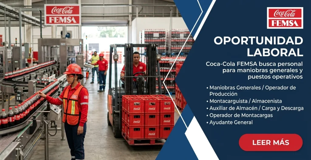 Coca Cola FEMSA busca personal para maniobras generales y puestos operativos